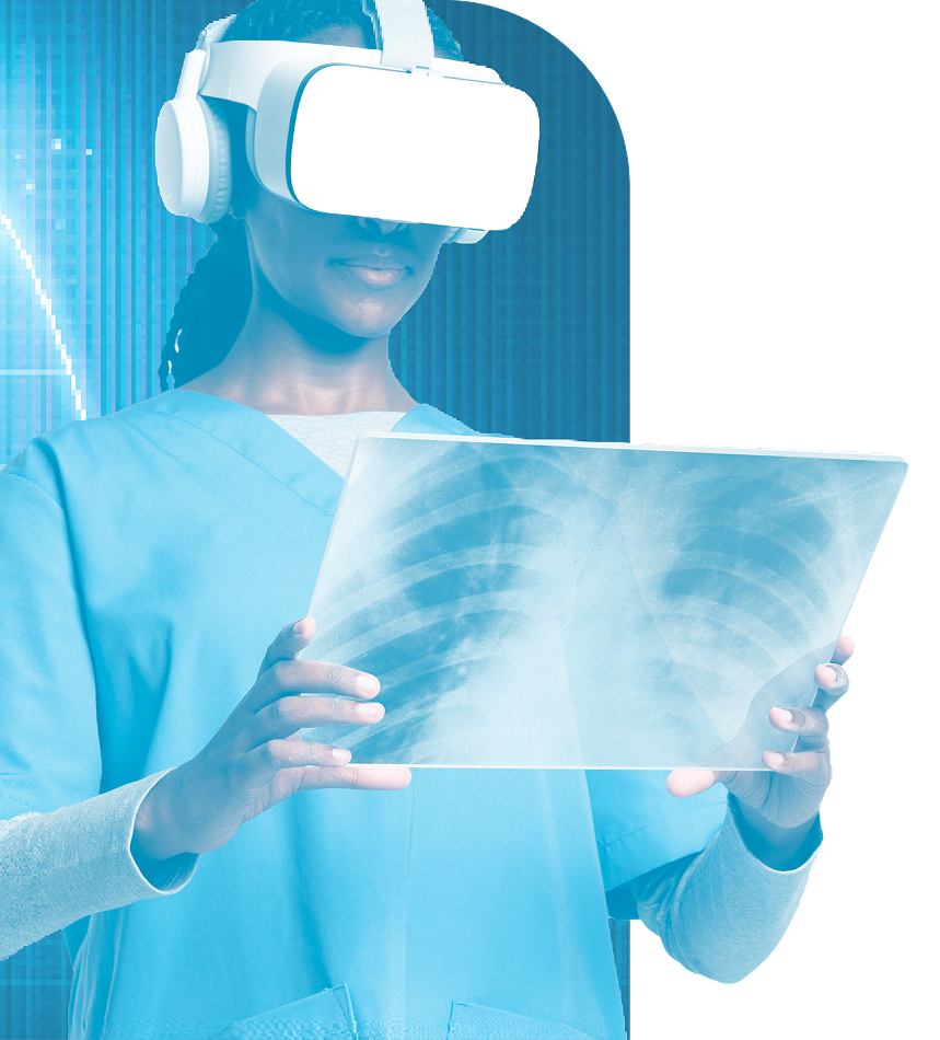 Imagem de moça com oculos de realidade aumentada